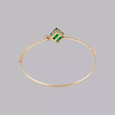 Green Square Stone & Diamond Studded Gold-Toned Bangle Bracelet | Adjustable Fashion Jewelry