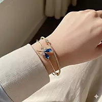 Elegant Blue Dragonfly Gold-Plated Double Cuff Bracelet with Zircon Stones