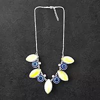 Protective Evil Eye Pendant Yellow Necklace - Dichroic Glass Good Luck Charm