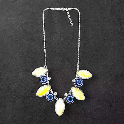 Protective Evil Eye Pendant Yellow Necklace - Dichroic Glass Good Luck Charm