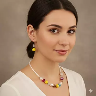 Vibrant Multicolor Bead & Pearl Necklace and Earring Set | Elegant Fashion Jewelry