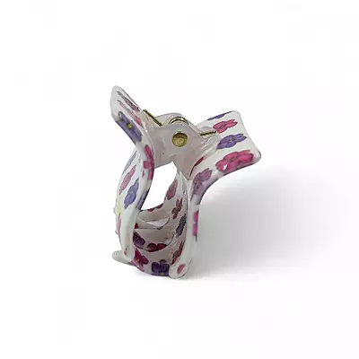 Retro Floral Mini Hair Claw Clip - White, Purple and Pink Acetate Jaw Clip