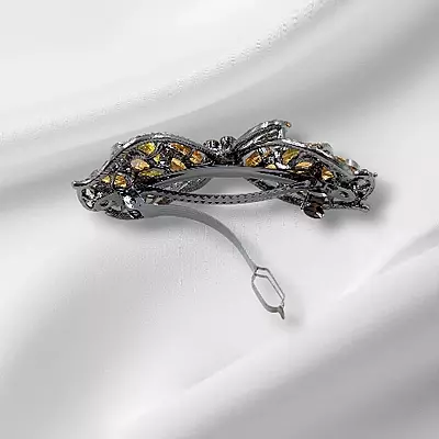 Amber & Teal Crystal Bow Hair Barrette - Elegant Gemstone Hair Clip