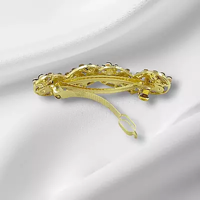 Double Heart Floral Rhinestone Hair Barrette Clip