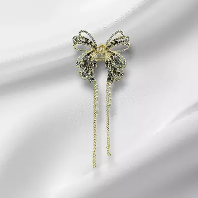 Rhinestone Butterfly Claw Clip with Dangle Chains