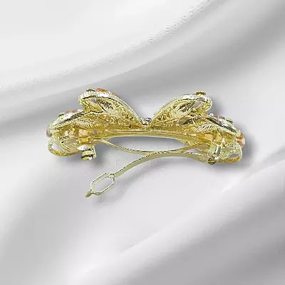 Gold Amber Crystal Butterfly Hair Barrette Clip