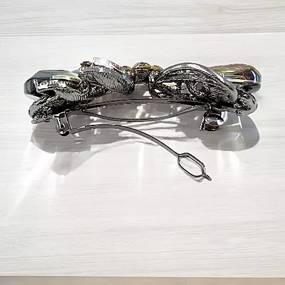 Elegant Pink Crystal Barrette - Gunmetal Butterfly Hair Clip