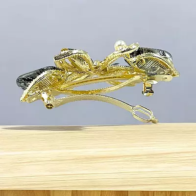 Elegant Dragonfly Barrette: Smoky Crystal & Black Gemstone Hair Clip