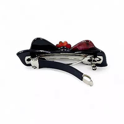 Elegant Black and Red Bow Hair Barrette Clip for Women