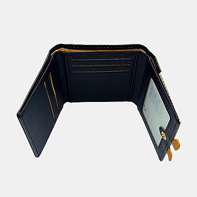 Cute Black Trifold Cartoon Wallet with ID Window & Charms