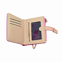 Slim Bi-fold Wristlet Pink Wallet with Zipper & Card Holder