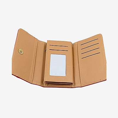 Women's Red Tri-Fold Faux Leather Clutch & Card Organizer