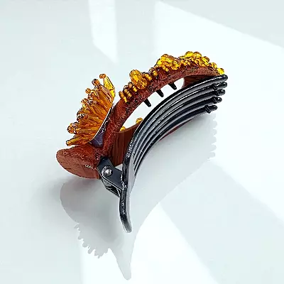Chic Stripe Hair Claw Clip with Beaded Embellishments