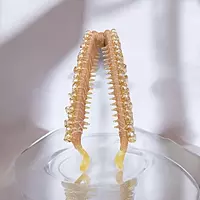 Elegant Champagne Gold Beaded Flexible Banana Hair Clip - Stylish Ponytail Holder