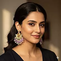 Ethnic Kundan & Bead Chandelier Earrings | Lavender Drops | Traditional Jhumka Style