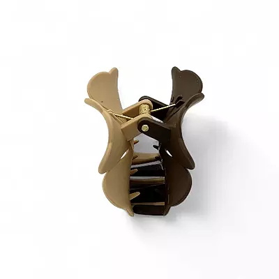 Brown and Beige Two-Toned Flower Hair Claw Clip - Matte Finish Hair Accessory