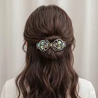 Amber & Teal Crystal Bow Hair Barrette - Elegant Gemstone Hair Clip