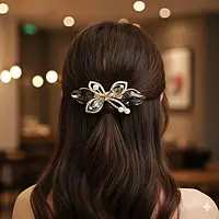 Elegant Dragonfly Barrette: Smoky Crystal & Black Gemstone Hair Clip