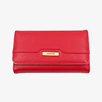 Women's Red Tri-Fold Faux Leather Clutch & Card Organizer