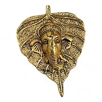 Mini Enamel Leaf Ganesh Gold color Aluminium Idol Mini Enamel Leaf Ganesh Gold color Aluminium Idol