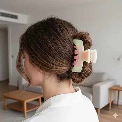 Pastel Yellow & Pink Swirl Claw Clip | Large Glitter Hair Clip for Thick Hair