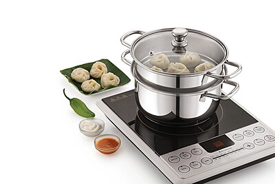 Sonu Stainless Steel Triply Base Steamer with Glass lid| Momo Maker| Vegitable Steamer