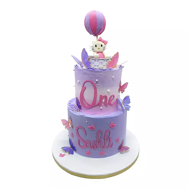 2 Tier Hello Kitty Theme With Butterflies