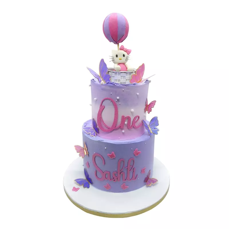 2 Tier Hello Kitty Theme With Butterflies