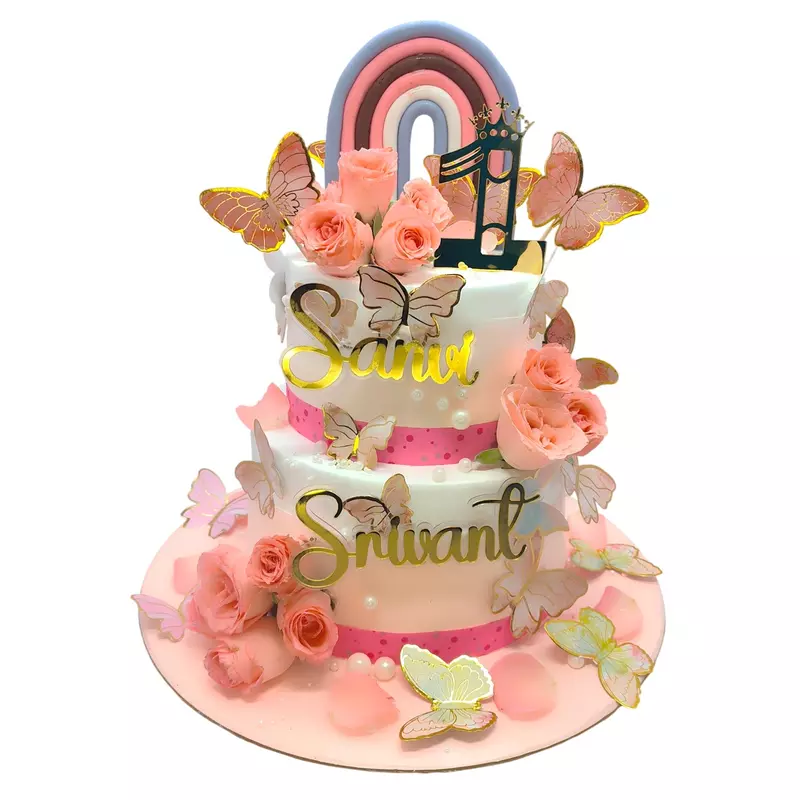 2 Tier Pink Floral With Buttefly Theme