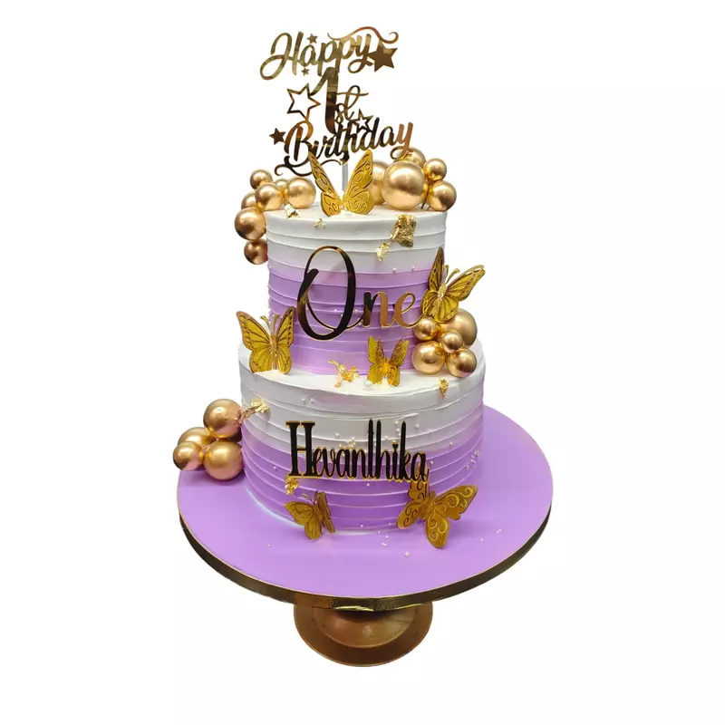 2 Tier Purple And Gold Butterfly Theme