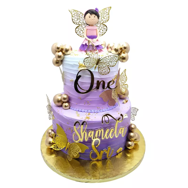 2 Tier Toy With Butterfly Purple And White Theme