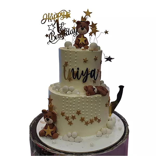 2 Tier White Theme With Teddy