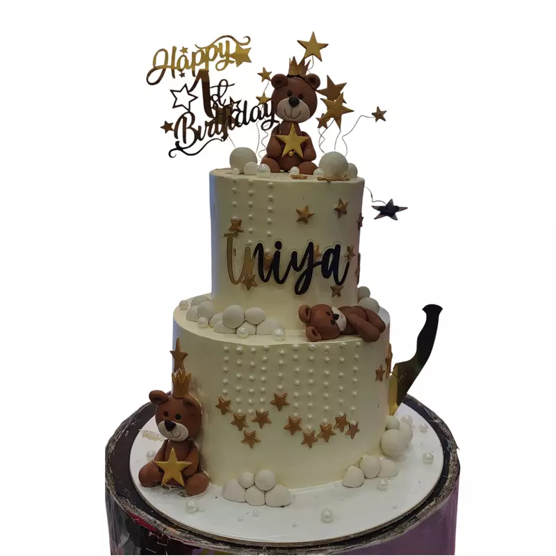 2 Tier White Theme With Teddy