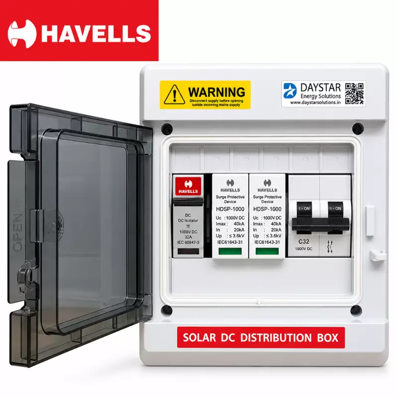 Havells DCDB Premium IP66 Waterproof – 32A MCB,600V SPD & Single Fuse Holder (Up to 6kW)