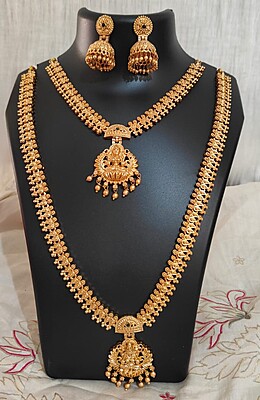 2 Layer Lakshmi Pendant Long and Short haram Combo 2 Layer Lakshmi Pendant Long and Short haram Combo