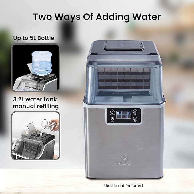 KILIG S01 Countertop Ice Maker Machine – Produces Fast Square Ice Cubes in 15 Minutes,, Self-Cleaning Function, 24 Ice Cubes per Cycle, for Home, Office, Bar