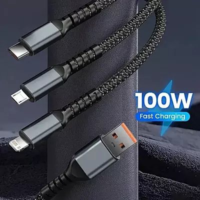 Super Fast 3 in 1 Charging Cable 100w Pack of 1 Super Fast 3 in 1 Charging Cable 100w Pack of 1
