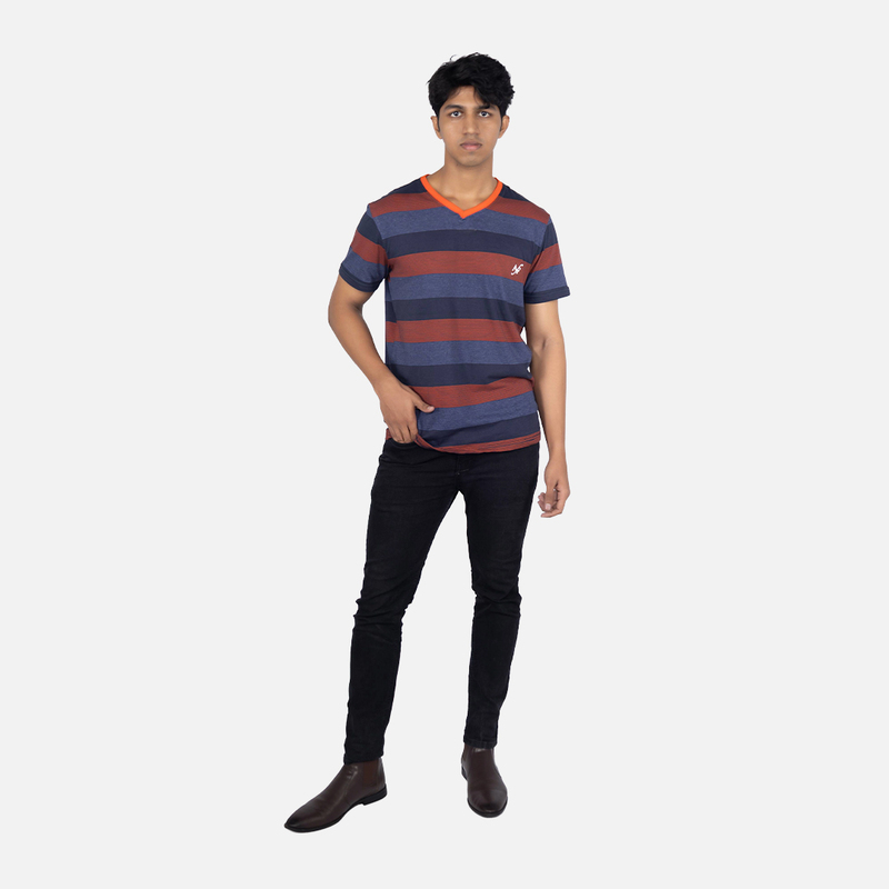 Men Midnight Blue Stripe V - Neck T-shirt