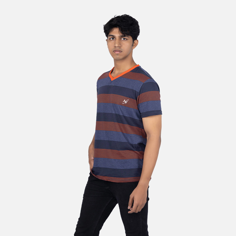 Men Midnight Blue Stripe V - Neck T-shirt