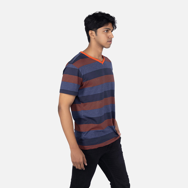 Men Midnight Blue Stripe V - Neck T-shirt