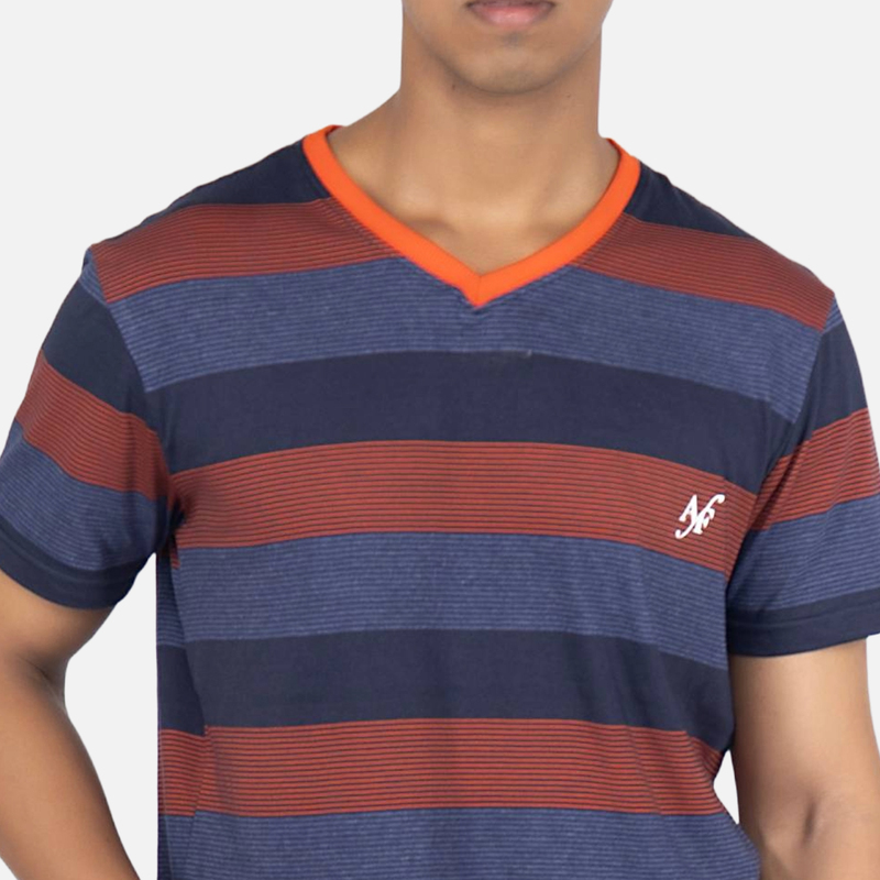 Men Midnight Blue Stripe V - Neck T-shirt