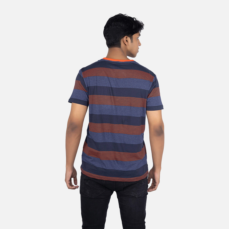 Men Midnight Blue Stripe V - Neck T-shirt