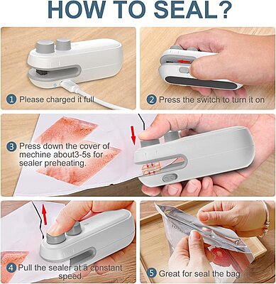 Portable Mini Sealing Machine, 2 in 1 USB Rechargeable Magnetic Heat Sealing & Cutting Pack of 1 Portable Mini Sealing Machine, 2 in 1 USB Rechargeable Magnetic Heat Sealing & Cutting Pack of 1