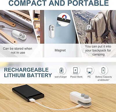 Portable Mini Sealing Machine, 2 in 1 USB Rechargeable Magnetic Heat Sealing & Cutting Pack of 1 Portable Mini Sealing Machine, 2 in 1 USB Rechargeable Magnetic Heat Sealing & Cutting Pack of 1