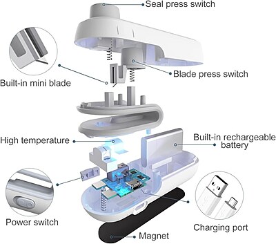 Portable Mini Sealing Machine, 2 in 1 USB Rechargeable Magnetic Heat Sealing & Cutting Pack of 1 Portable Mini Sealing Machine, 2 in 1 USB Rechargeable Magnetic Heat Sealing & Cutting Pack of 1