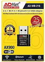 2-in-1 Wi-fi 6 + Bluetooth 5.4 USB Adapter 900 Mbps