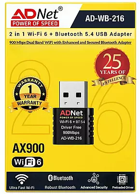 2-in-1 Wi-fi 6 + Bluetooth 5.4 USB Adapter 900 Mbps 2-in-1 Wi-fi 6 + Bluetooth 5.4 USB Adapter 900 Mbps