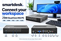 SmartDesk Basic J1900 Mini PC front and rear ports — HDMI, VGA, USB 3.0, LAN, audio