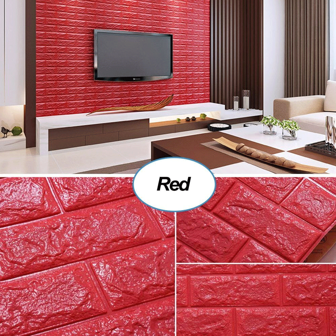 3D Red Brick Wall Stickers Panel Self Adhesive