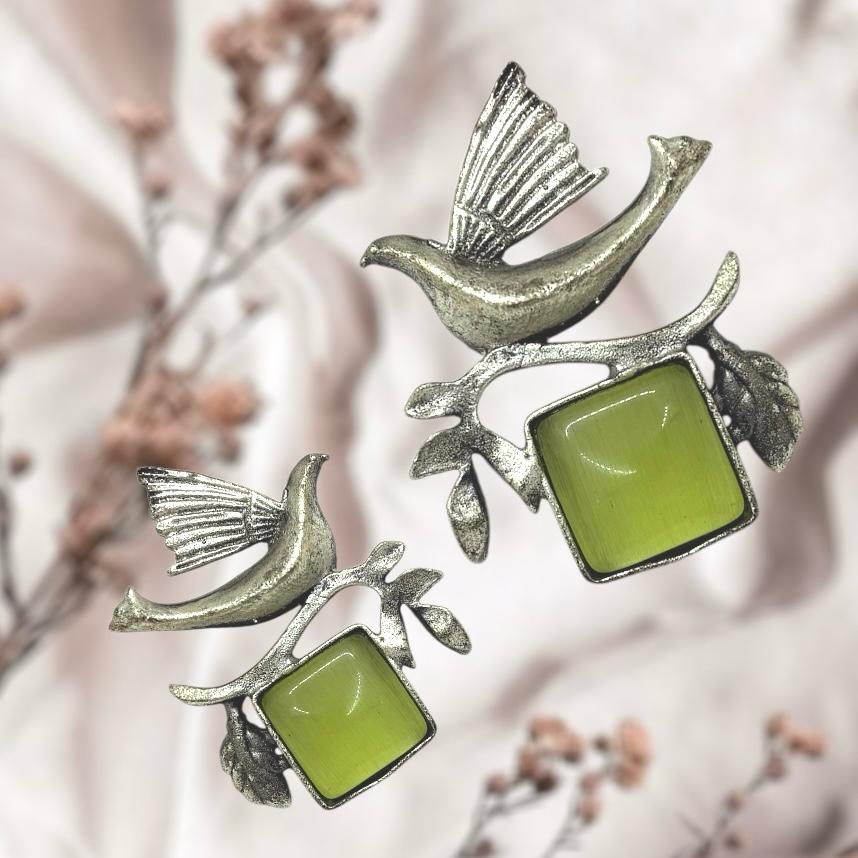 Silver plated Brass Earrings (Sea Green)